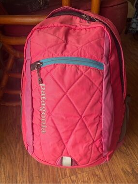 Patagonia Pink Quilted Backpack with Blue Zipper Accent